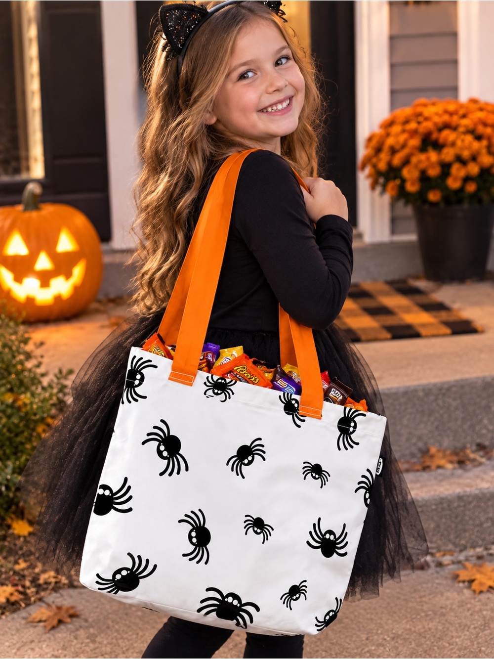 IKEA KUSTFYR Spider Pattern Halloween Tote Bag Set of 2 - Picture 5 of 6
